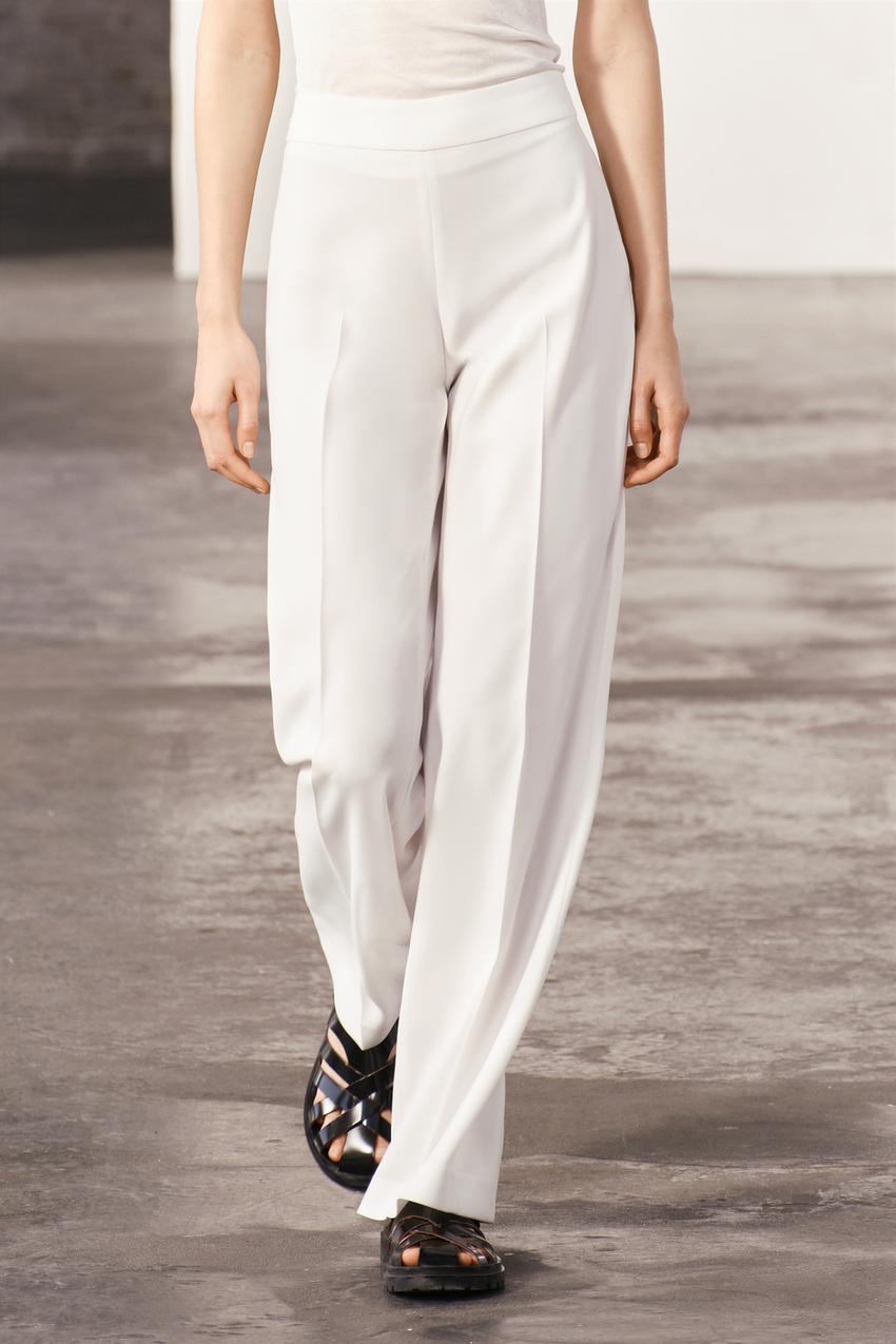 Zara NWT embroidered white and black linen, straight leg pants