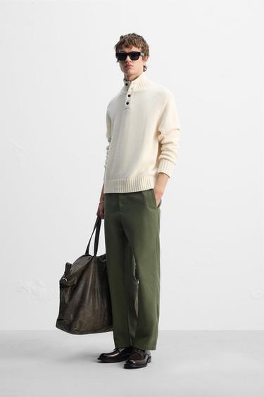 COTTON-WOOL BLEND BUTTON-UP SWEATER - Ecru by Zara