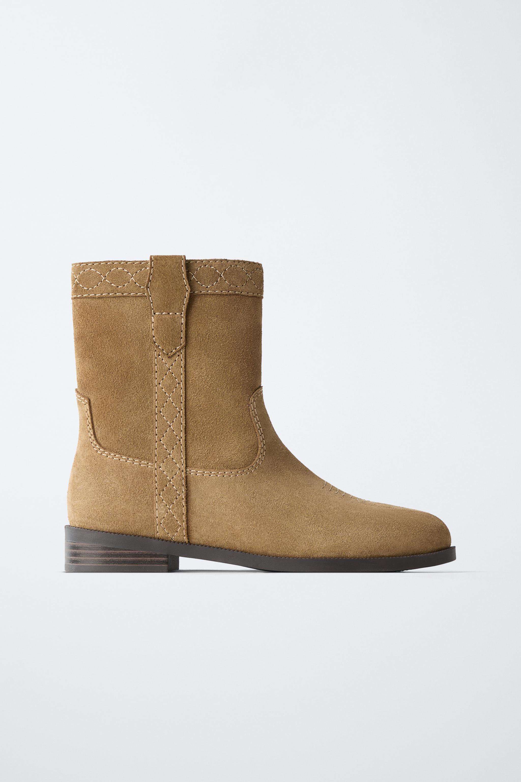 LEATHER COWBOY ANKLE BOOTS — Brown