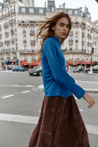 BLOUSE DRAPÉE - Bleu / Gris de Zara - Image 3
