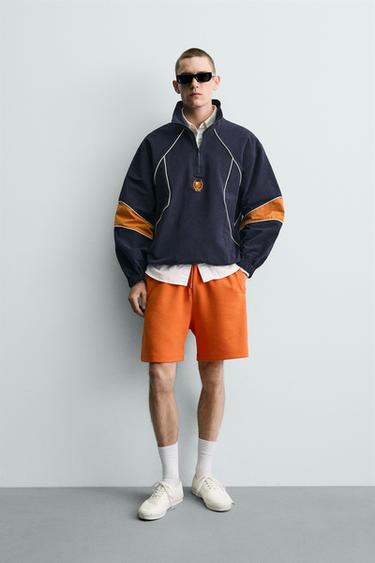 COLOUR BLOCK TECHNICAL QUARTER-ZIP SWEATSHIRT - Navy blue by Zara