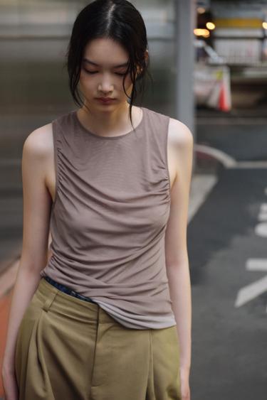 ダブルチュール風Tシャツブラウン/モールZaraのダブルチュール風Tシャツ - ブラウン/モール 