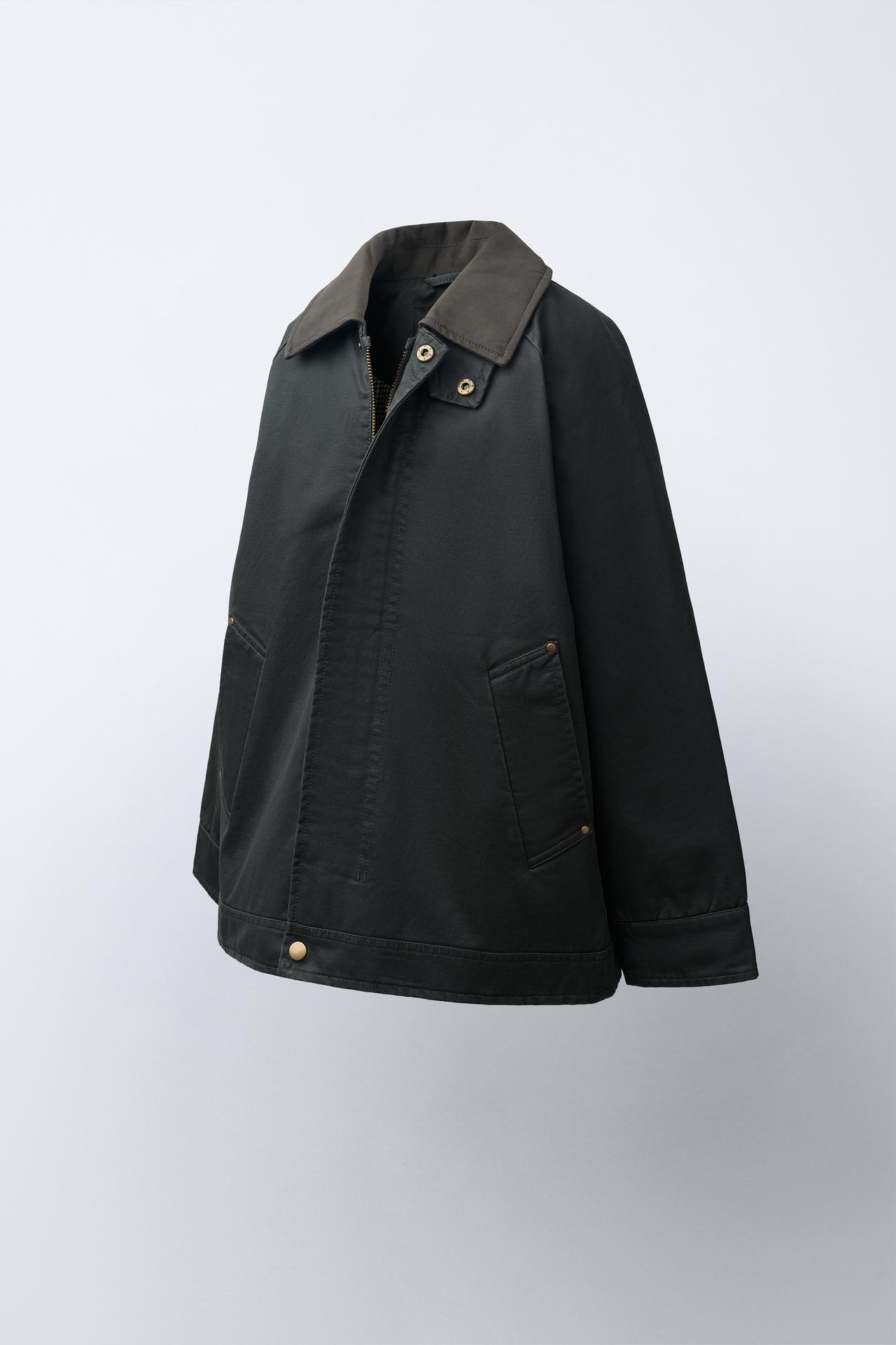 WAXED JACKET WITH CONTRASTING COLLAR — Khaki