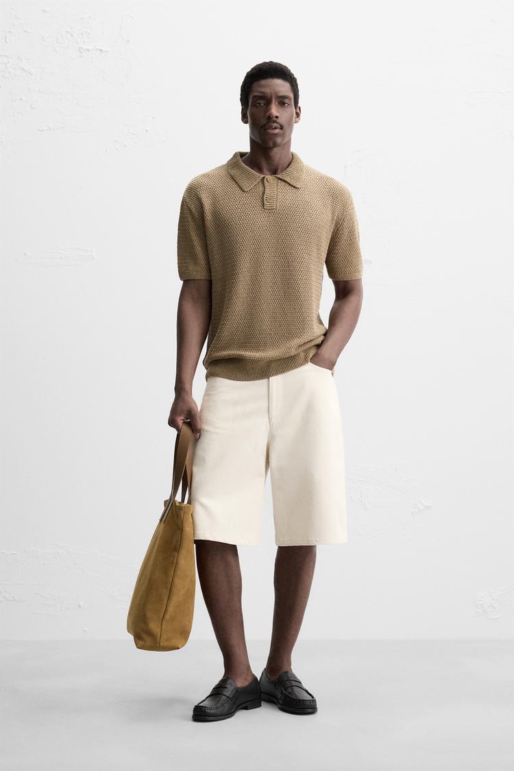 CROCHET KNIT POLO SHIRT camel ZARA South Africa