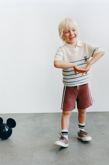 MICKEY MOUSE © DISNEY KNITTED COTTON AND LINEN POLO SHIRT - Blue/White by Zara