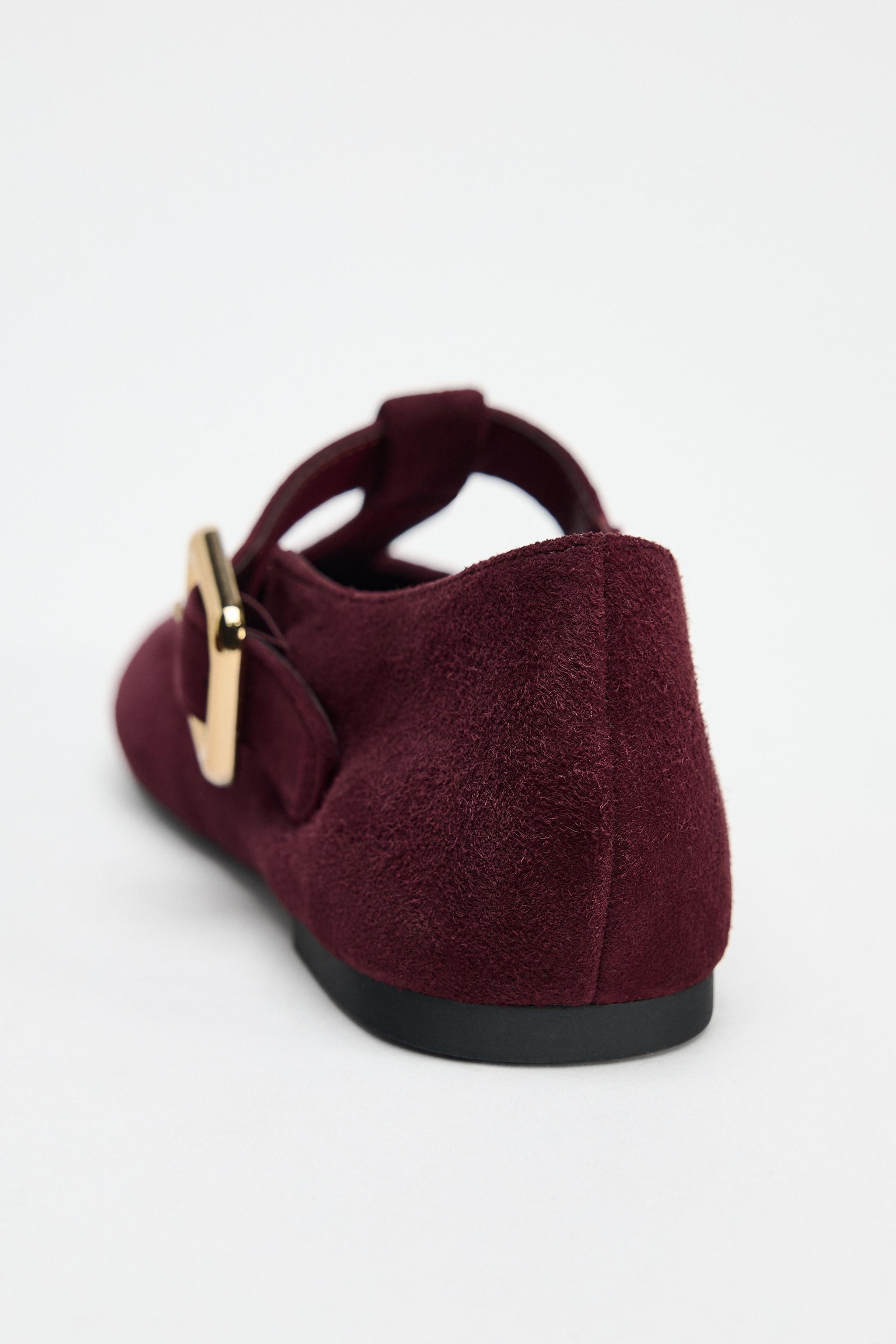スエードバックル バレリーナシューズ - ボルドー | ZARA Japan