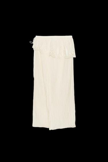 FALDA MIDI FAJÍN BORDADOS ZW COLLECTION - Crudo de Zara