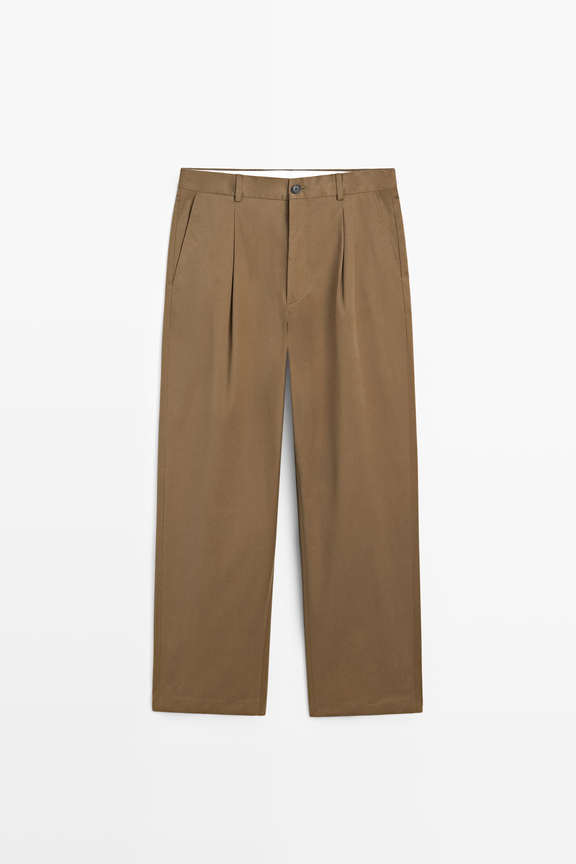 Cotton blend relaxed fit pants — Caramel