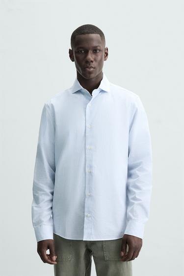 COTTON/LYOCELL SHIRT - Blue by Zara