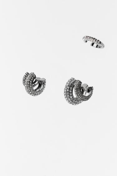 LOT DE BOUCLES D'OREILLES ANNEAU EARCUFF BRILLANTS - Argent foncé de Zara - Image 2