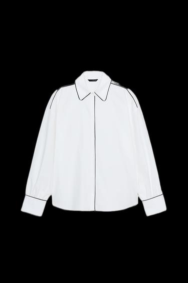 POPLIN SHIRT WITH CONTRAST PIPING - Black / White by Zara - Image 0