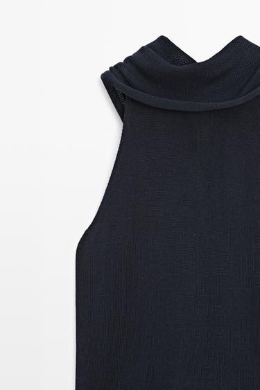 Flowing halter top with tie — Navy blue 2