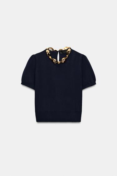 TOP EN MAILLE À BOULES - Bleu de Zara - Image 6