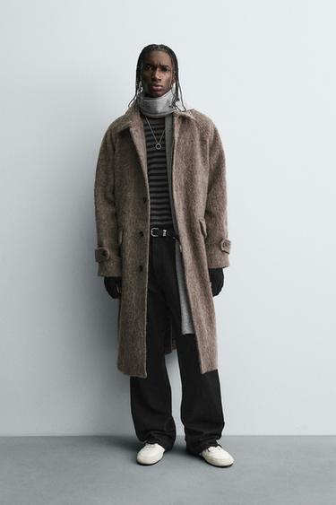 Zara FAUX FUR WOOL COAT - Sand / Marl