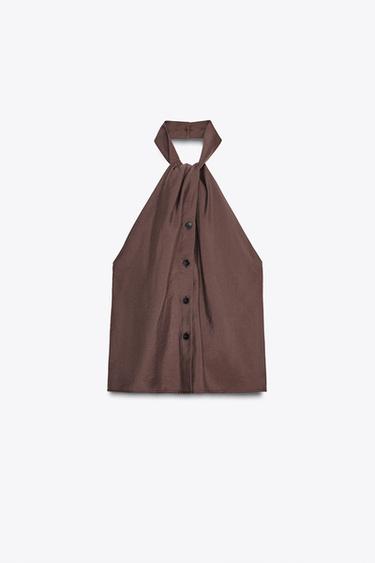 CHALECO TOP HALTER NŒUD - Marron foncé de Zara - Image 5