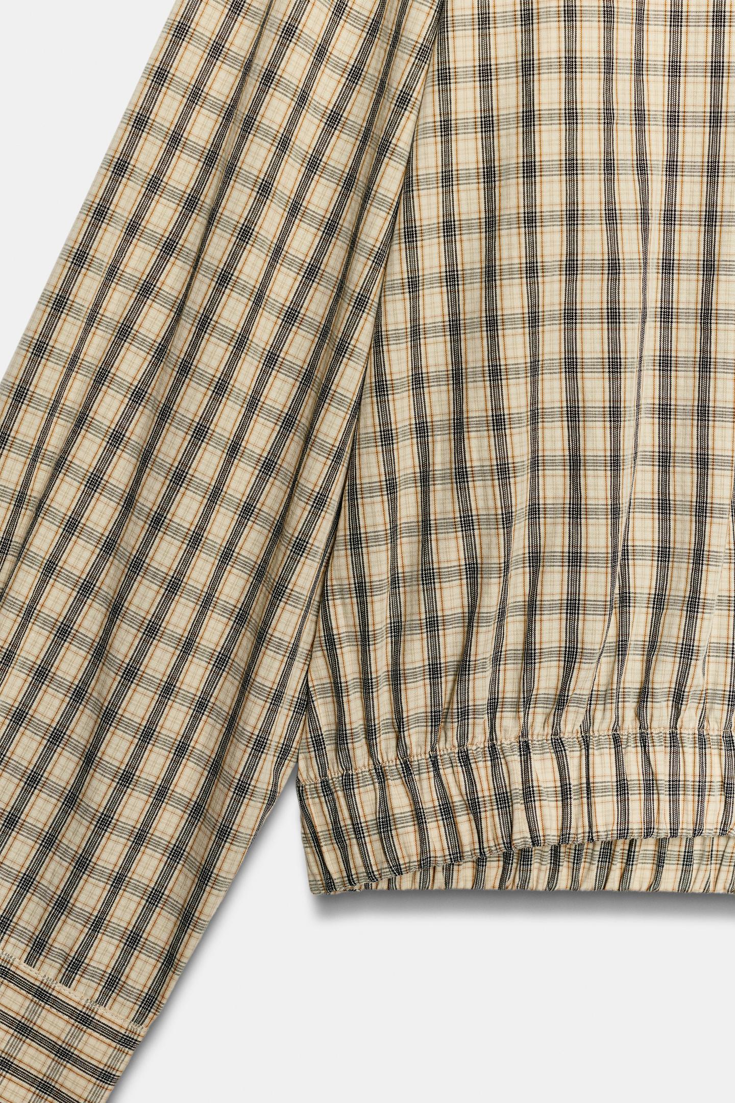 Женская рубашка Zara ZW Collection Puff-Sleeve Check, цвет: Экрю / Чёрный — фото 8