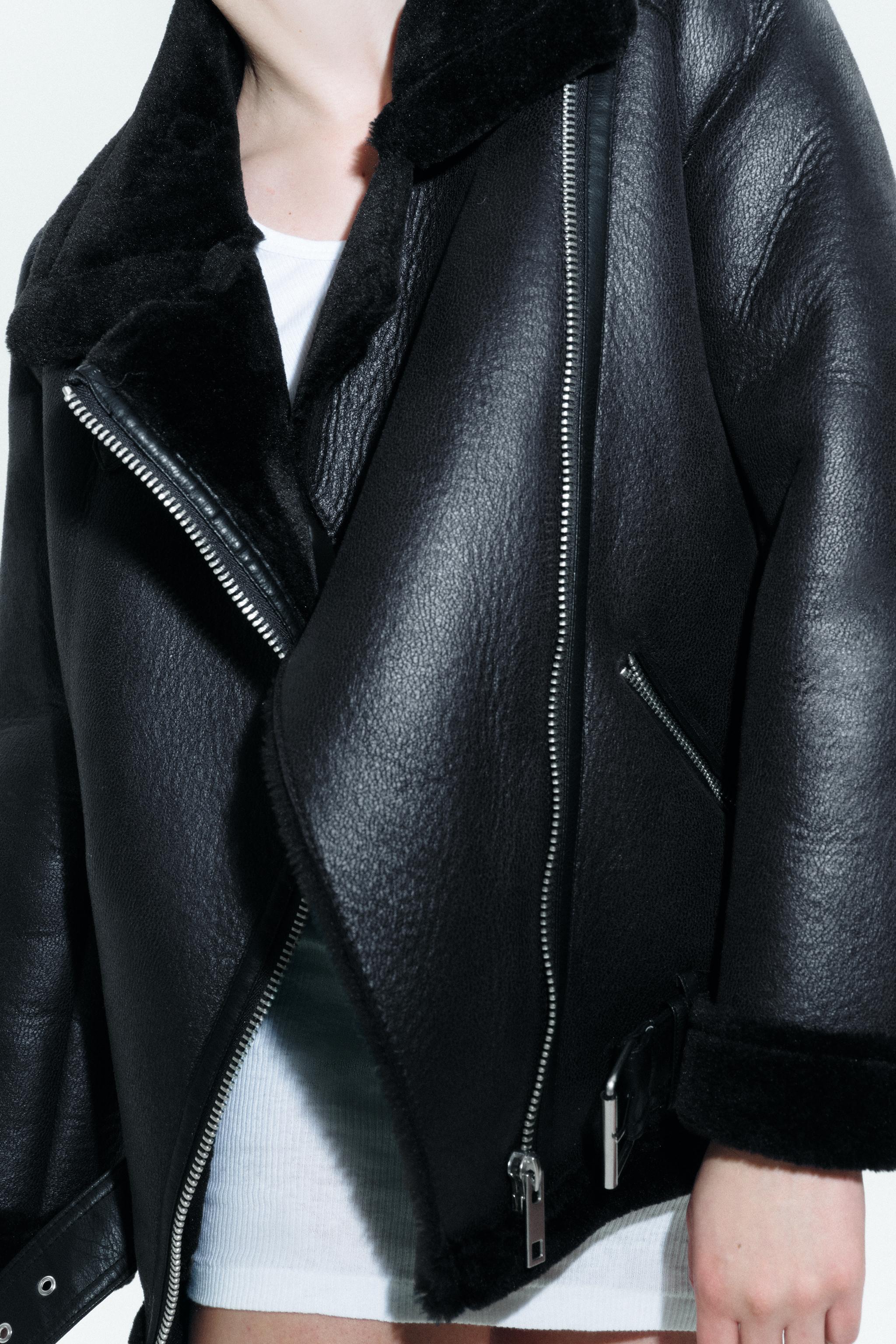 Zara leather clearance jacket with fur