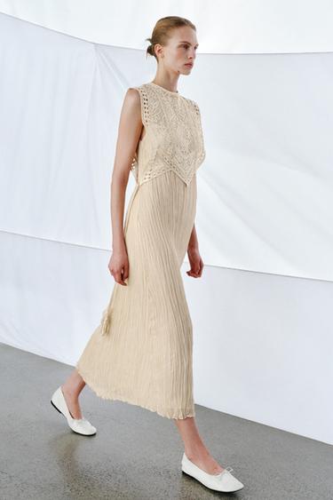 ZW COLLECTION COMBINED DRESS WITH DETACHABLE OVERLAY - Ecru by Zara