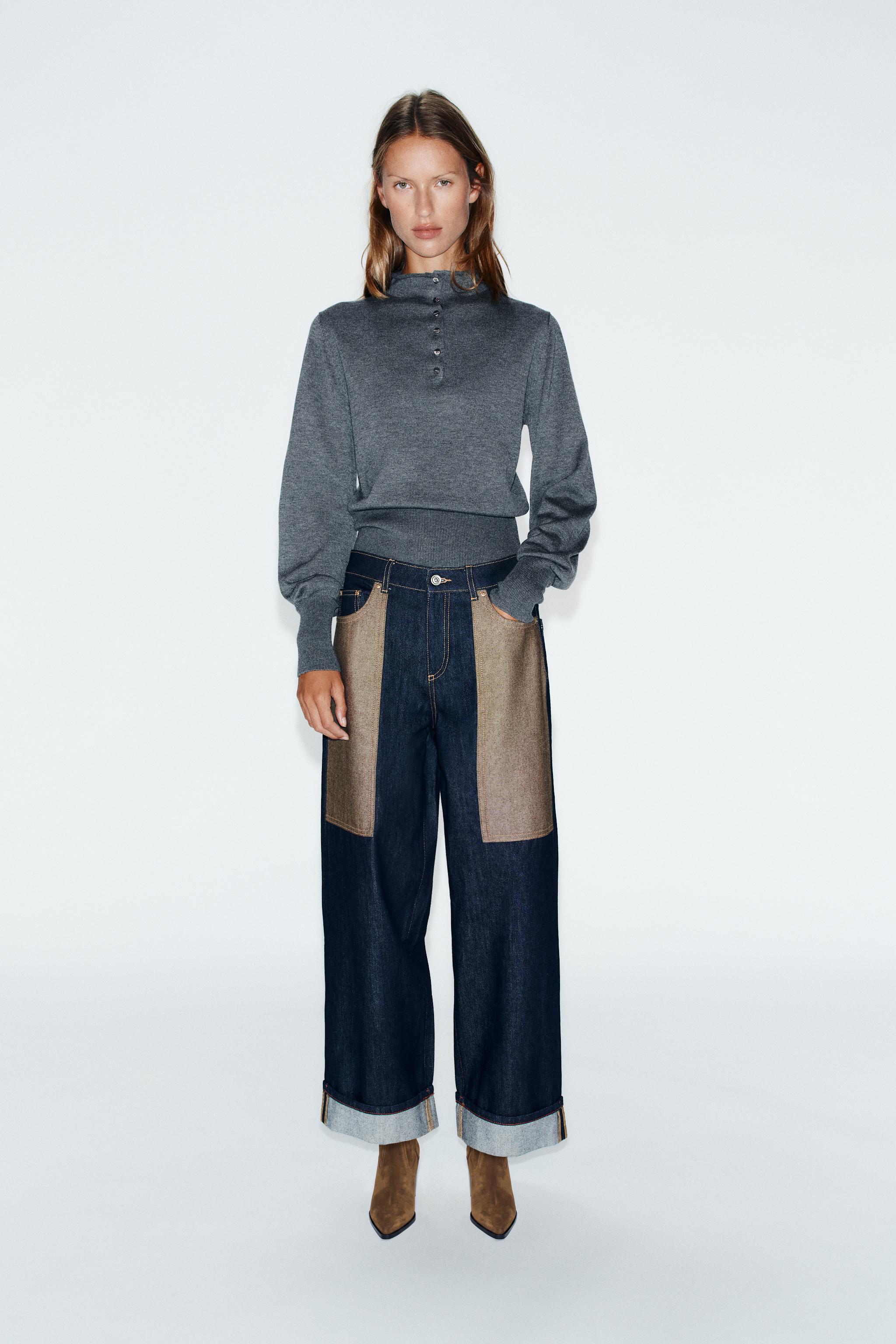 Z1975 MIXED HIGH-WAIST TURN-UP HEM JEANS
