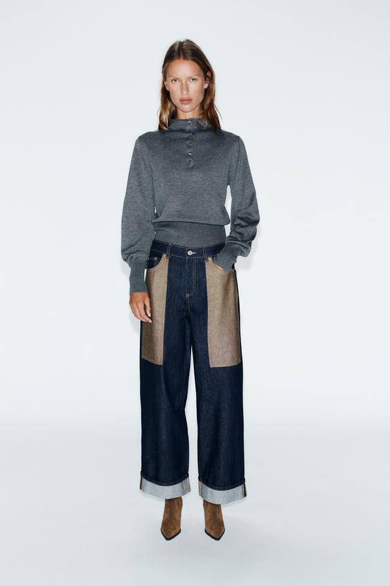 Z1975 MIXED HIGH-WAIST TURN-UP HEM JEANS - Blue by Zara - Image 0