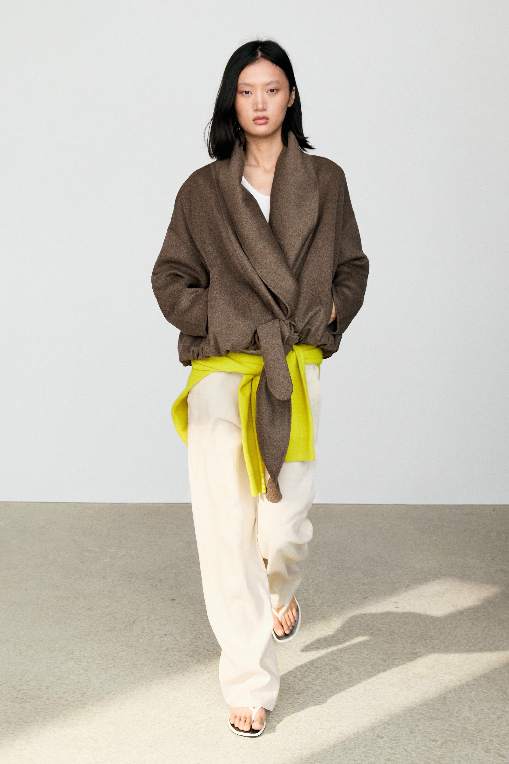 Wrap-style melange wool blend jacket - Black gold | ZARA United States