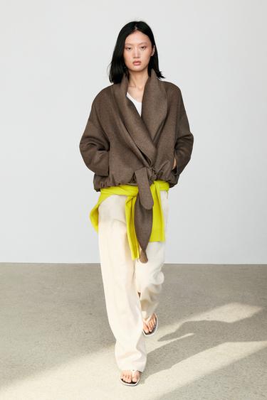 Zara Wrap-style melange wool blend jacket - Black gold