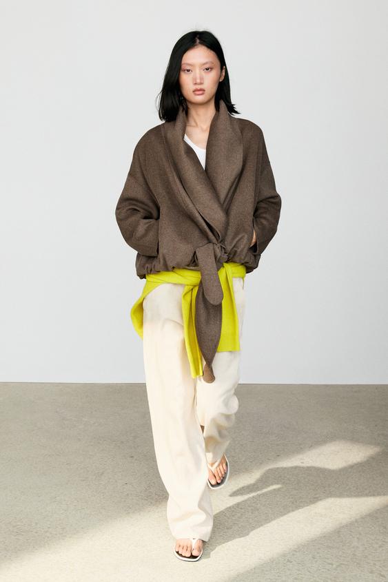 Zara Wrap-style melange wool blend jacket - Black gold - Image 0