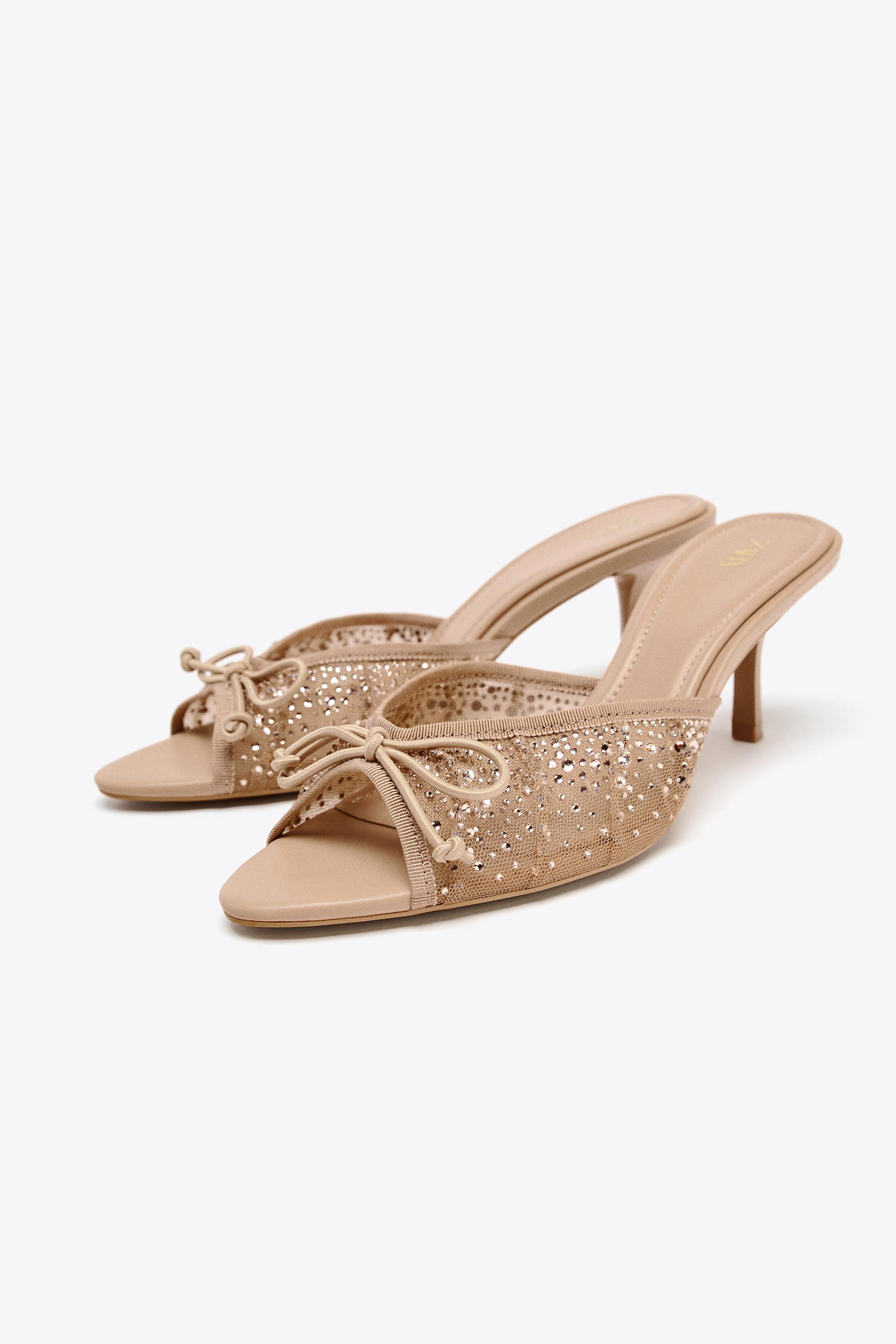 HIGH HEEL RHINESTONE MESH SANDALS - Pink | ZARA United States