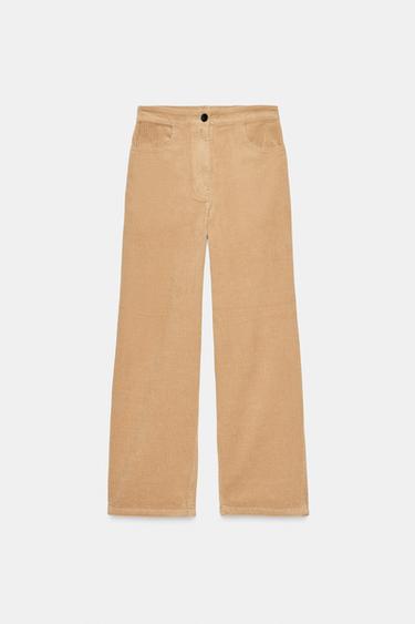 ZW 컬렉션 코듀로이 와이드 레그 팬츠 - Zara 샌드