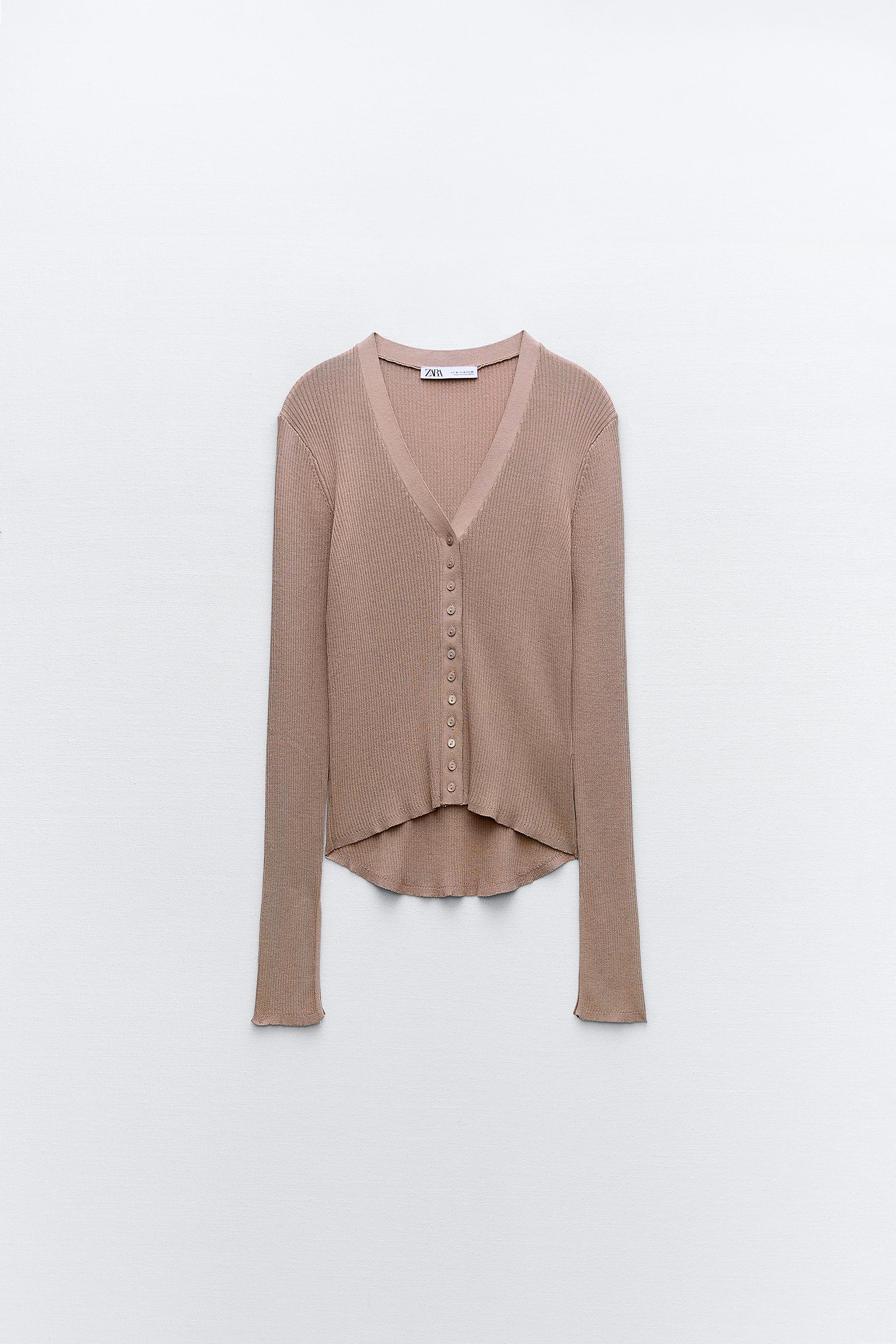 FINE RIBBED KNIT CARDIGAN - Taupe gray
