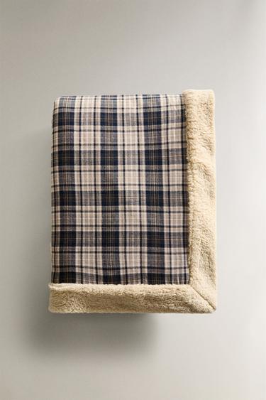 PLAID FOURRURE À CARREAUX - Bleu de Zara - Image 3
