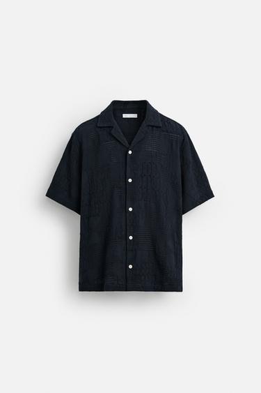 CHEMISE RELAXED FIT JACQUARD - Bleu marine de Zara - Image 7