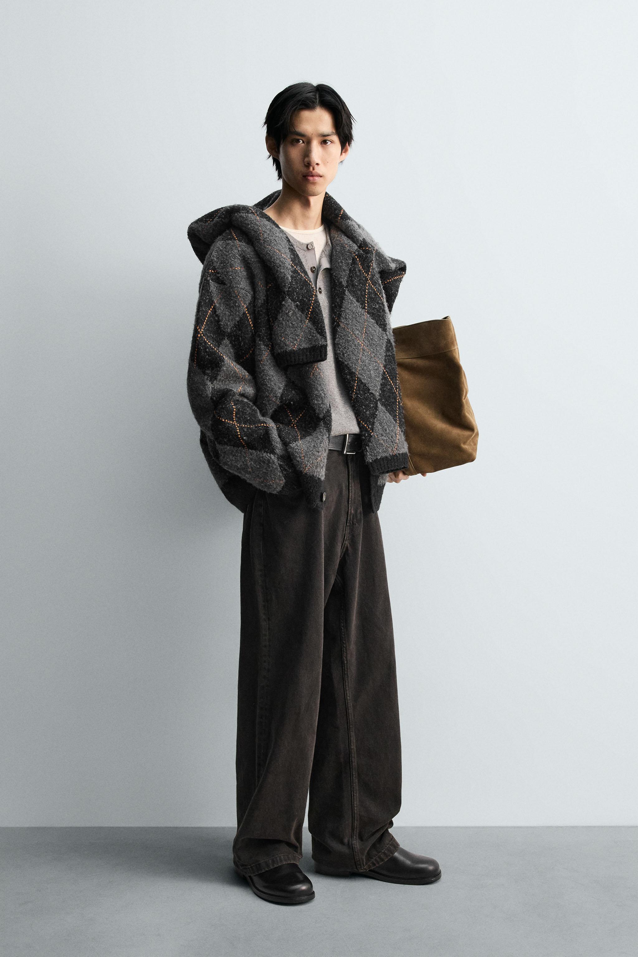 ジャカードダイヤ柄カーディガン - ブラック | ZARA Japan / 日本