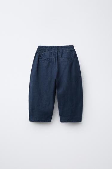 100% LINEN BALLOON TROUSERS - Navy blue by Zara - Image 1