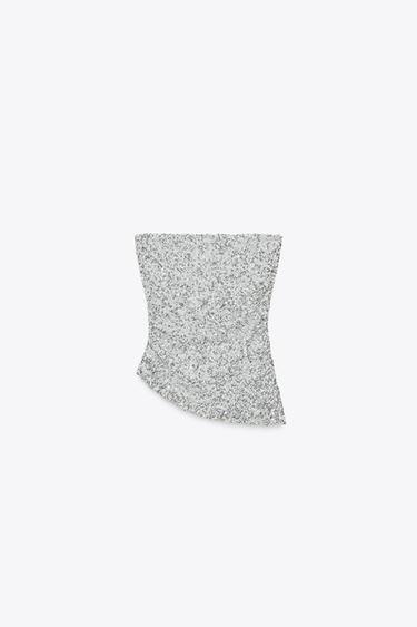 SEQUINNED BANDEAU TOP - Silver by Zara - Image 6