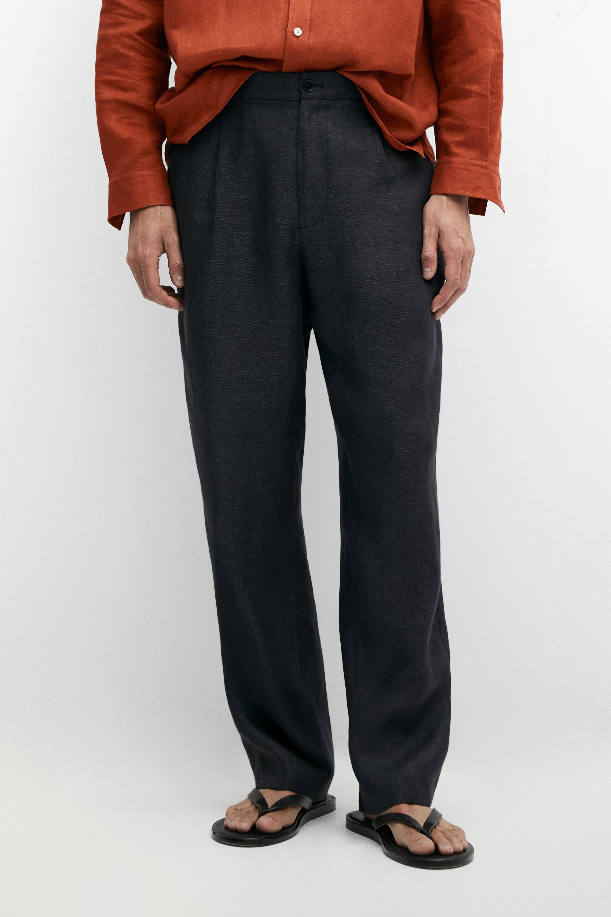 100% linen total look melange trousers