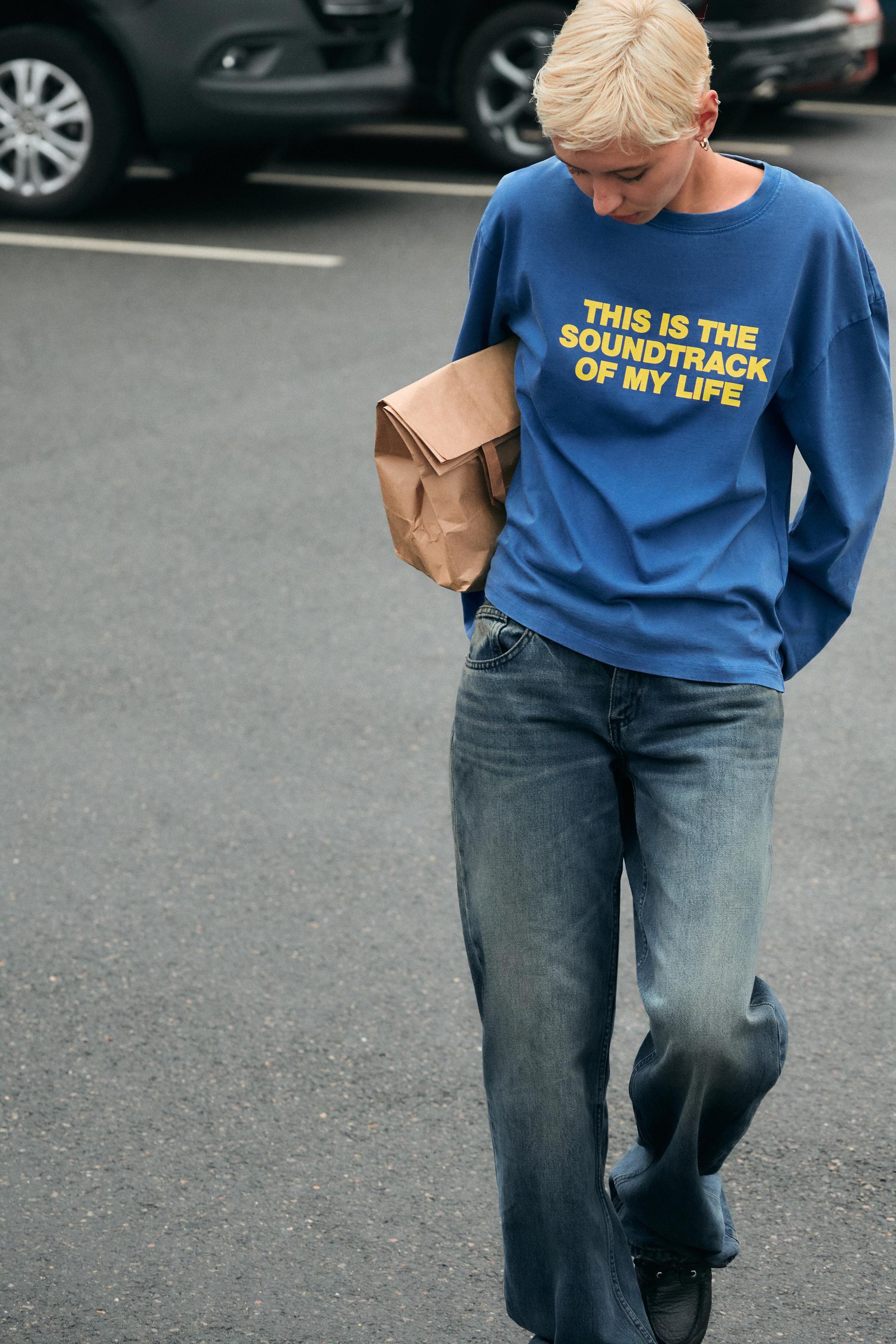 WASHED EFFECT TEXT T-SHIRT - angle 1