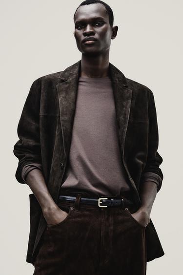 스웨이드 가죽 릴렉스핏 블레이저 ORIGINS - Zara 토프 그레이