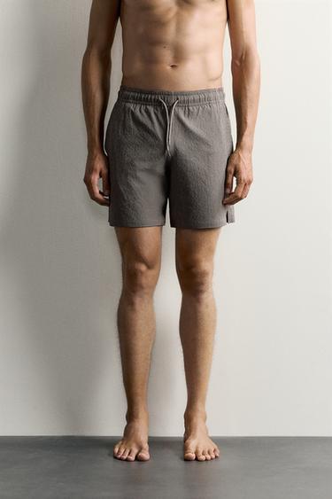 MAILLOT DE BAIN LONG À CARREAUX TEXTURÉ - Gris de Zara - Image 2