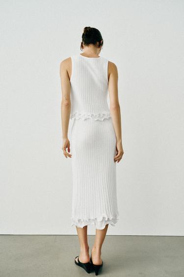 JUPE MI-LONGUE EN MAILLE DOUBLE ÉPAISSEUR - Blanc de Zara - Image 4