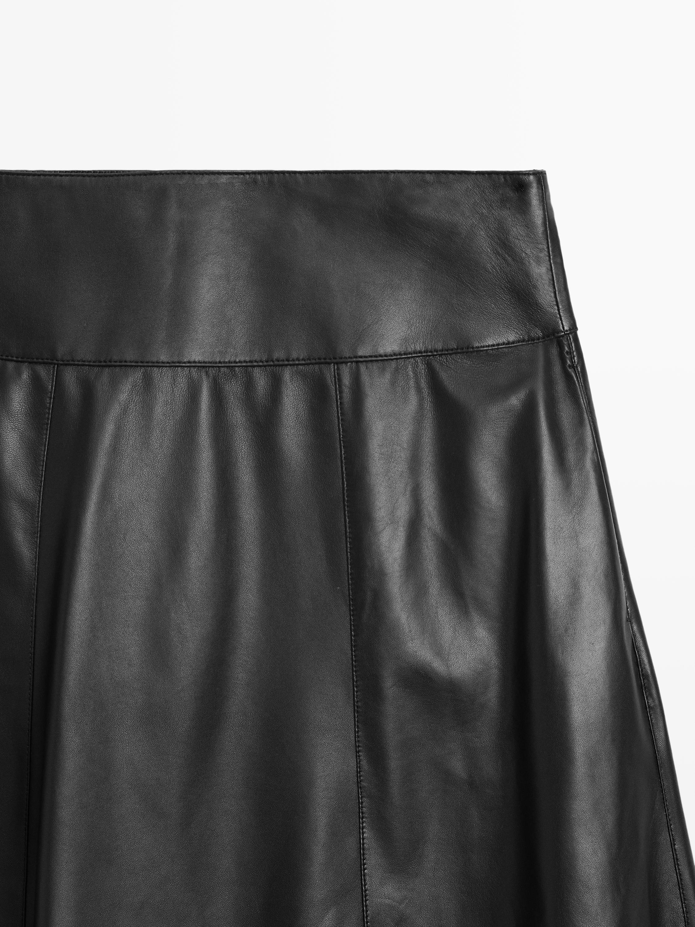 Nappa leather midi skirt with seams