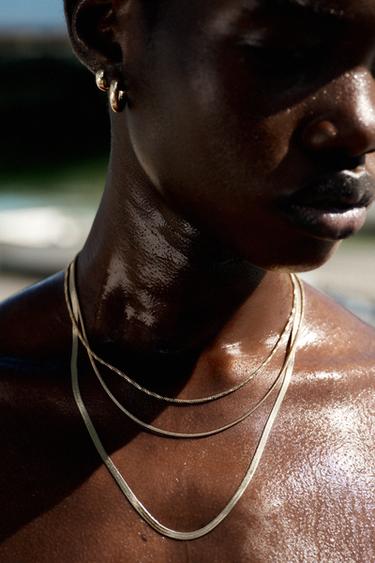 Zara WATERPROOF METAL CHAIN NECKLACE PACK - Golden