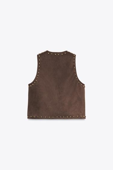 GILET EFFET DAIM À CLOUS - Chocolat de Zara - Image 7
