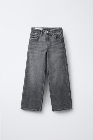 JEAN LARGE À STRASS - Gris de Zara