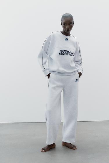Zara PIPING DETAIL TEXT SWEATSHIRT - Gray marl
