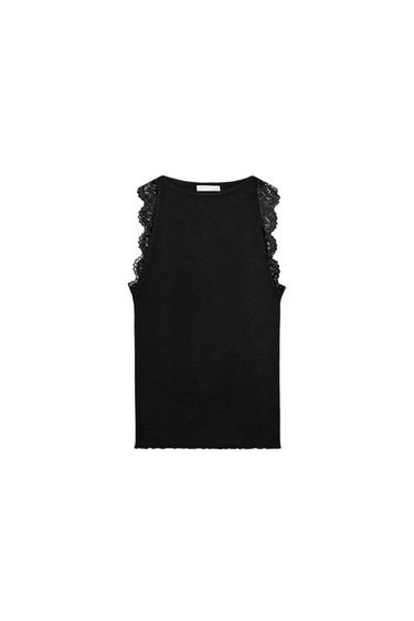 LACE RIB TOP - Black by Zara