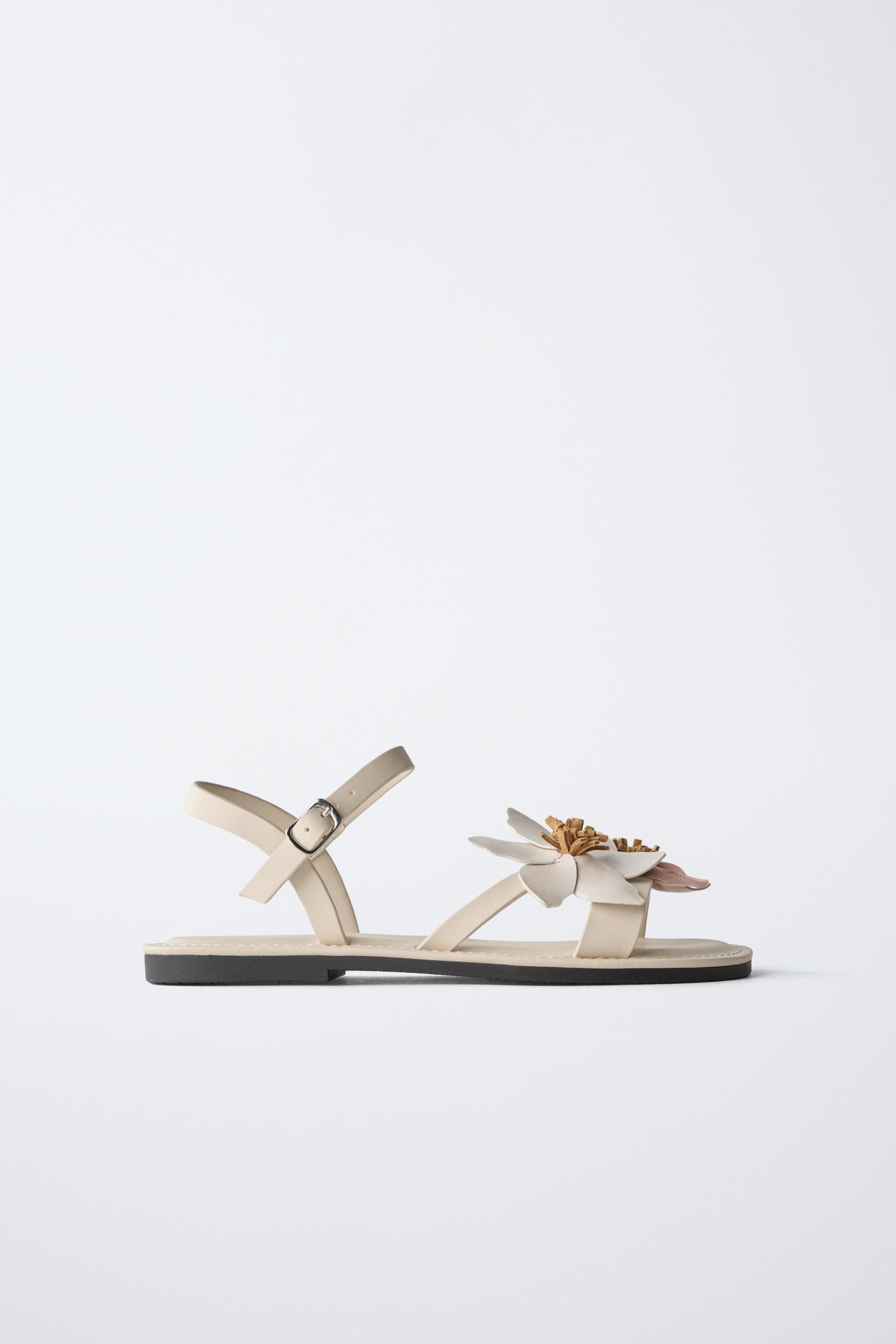★ZARA★ FLORAL FLAT SANDALS FLAT FLOWER SLIDES - Black | ZARA United States