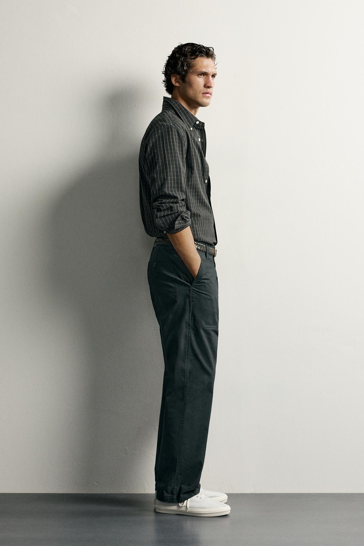 Мужская рубашка Zara Checked Regular Fit, цвет: Серый — фото 4