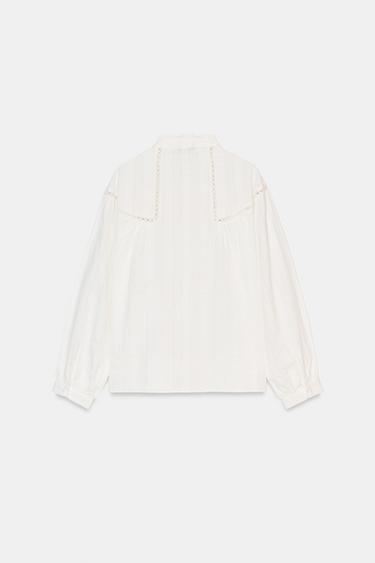 LACE AND PINTUCK SHIRT - Oyster-white by Zara - Image 6