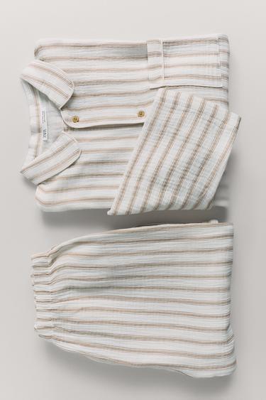 AGES 6-14 / TEXTURED STRIPED PYJAMAS - Ecru by Zara